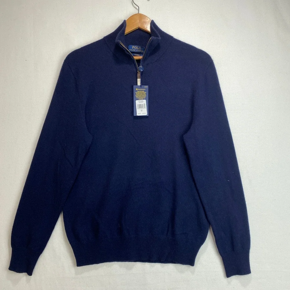 Polo Ralph Lauren Mens 100% Cashmere Quarter Zip Sweater Hunter Navy Blue M NWT